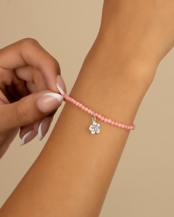 CORAL CHARM BRACELET • personalized charm • beach lover • pink coral jewelry • dainty bracelet stretch water resistant BRBS3CHANp
