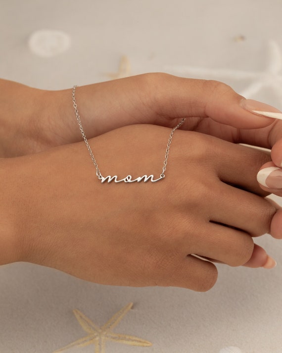 Mom Necklace | Name Jewelry | Personalized Pendant |  for New Mom Baby Shower  | Waterproof Sterling Silver Gold Rose Gold | TAHITI