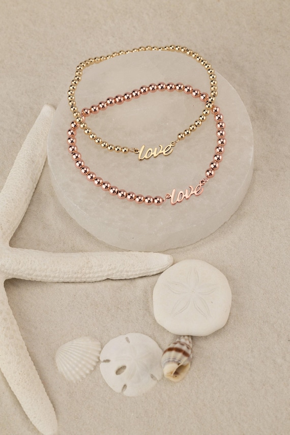 LOVE NAME BEADED bracelet set • perfect gift for her • dainty bracelet stack • stretch and water resistant • bridal jewelry • BRBP3BPCAp