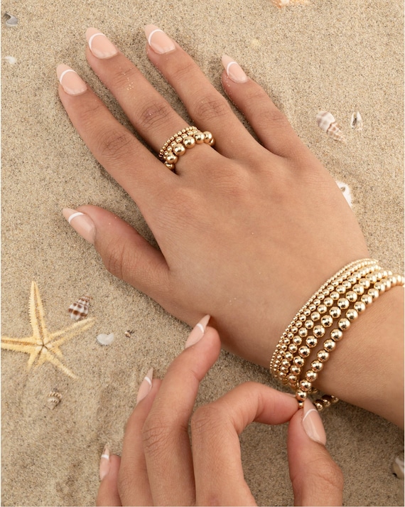 GOLD BEADED BRACELET set • dainty gold bracelet • rose gold sterling silver • stackable stretch and water resistant • gift for her • BRBP2AD
