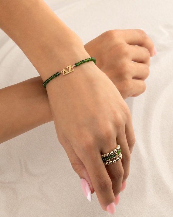 SORORITY bracelet • genuine jade gemstone • personalized greek letters • delta zeta • alpha epsilon phi • alpha gamma delta • kappa delta