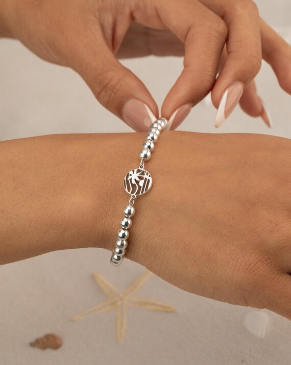 BEACH SCENE CHARM beaded bracelet • gift for her • beach lover jewelry • stackable dainty bracelet • stretch water resistant • BRBP3CH2AL