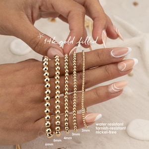 14k GOLD FILLED BEADED bracelet • stackable stretch • waterproof • non-tarnish