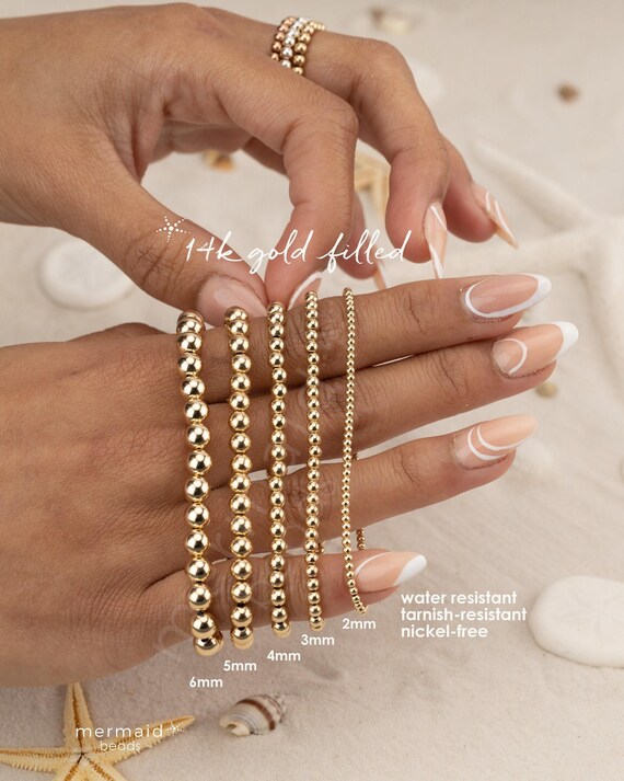 GOLD BEADED BRACELET set • dainty gold bracelet • rose gold sterling silver • stackable stretch and water resistant • gift for her • BRBP2AA