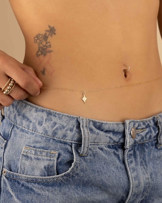 STAR CHARM BELLY chain • personalized charm body chain • north star bikini body jewelry • water resistant • celestial beach lover BCCC3CHAN