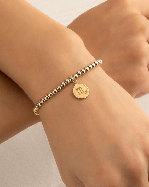 ZODIAC CHARM beaded bracelet • birthday gift for her • birth sign stretch bracelet or anklet • water resistant • gold, silver or rose gold