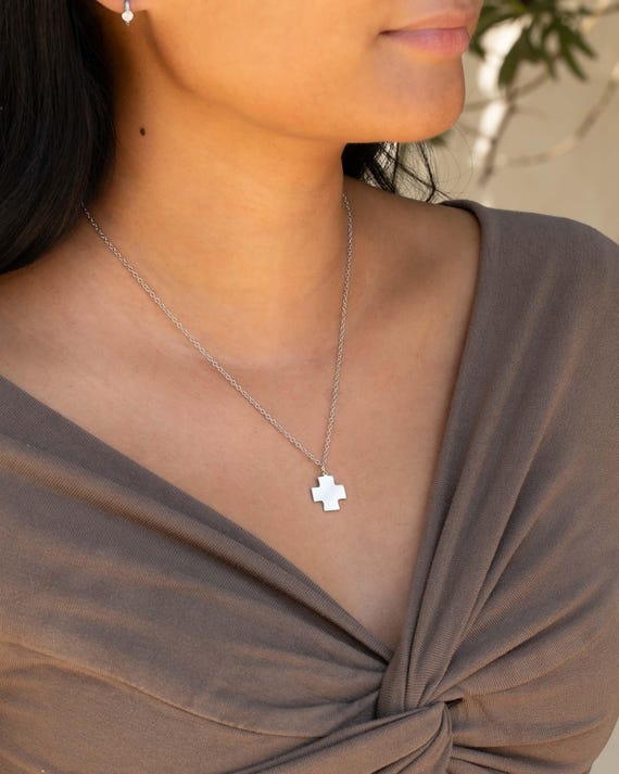 CROSS PENDANT • cross charm necklace • spiritual religious jewelry • wedding bridal gift • chunky cross • water resistant