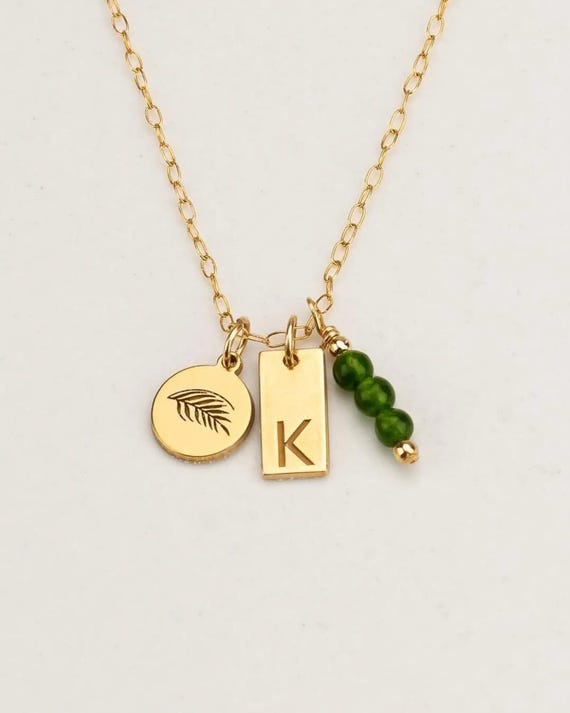 MULTI CHARM necklace • engraved initial • birthstone • genuine gemstones •  personalized tag pendant • gold, rose or sterling silver • gift