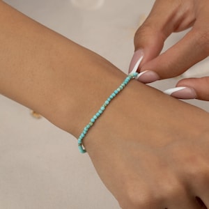 TINY TURQUOISE BRACELET 2MM • December birthstone • Sagittarius Capricorn • dainty bracelet gift stackable stretch water resistant • BRBS2AS