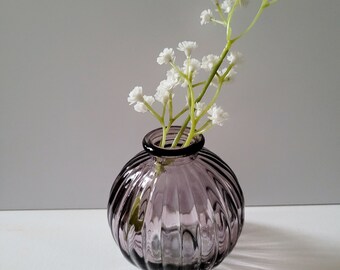 Amethyst Ribbed Glass Bottle Vase