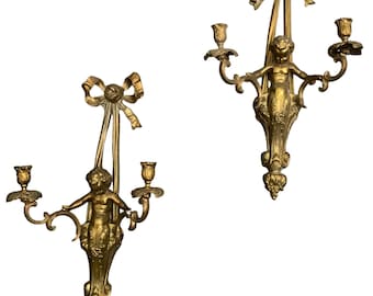 Pair of Brass Cherub Double Candle Sconces // Vintage / Lighting / Lights / Home Decor / Candles / Elegant / Romantic / Decor / Style //