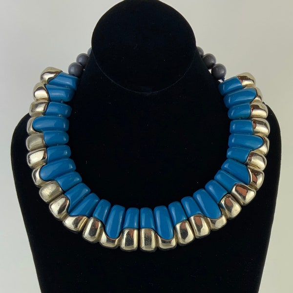 Vintage Ugo Correani Italian Necklace // Designer / Gift Idea / Jewelry / Collection / Blue / Silver / Chunky / Beaded / Rare //