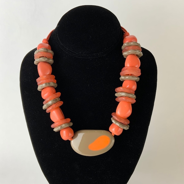 Vintage Ugo Correani Italian Necklace // Designer / Gift Idea / Jewelry / Collection / Coral / Taupe / Chunky / Beads / Beaded / Rare //