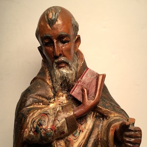 19th Century Polychrome Santo // Religious / Gift Idea / Collection / Antique / Icon / Saint / Collection / Carved / Statue / Figure //
