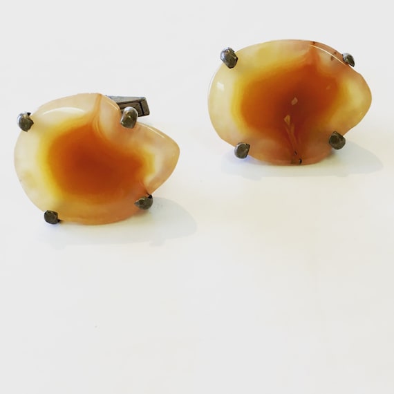 Mid Century Modernist Agate Cuff links set in Ster