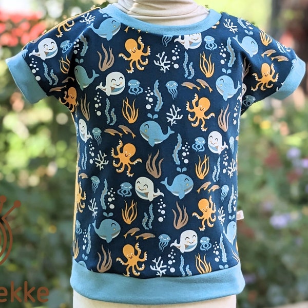 Organic, children's jersey T-shirt "Sea Creatures", made of certified organic fabrics, child-friendly and comfortable