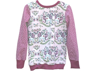 Chemise à manches longues pour enfants bio "Poneys", jersey, en matières certifiées biologiques, adaptée aux enfants et confortable, fabriquée à la main en Lusace, biologique et équitable