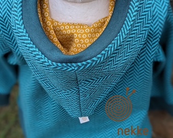 Bio Kinder Kapuzenpullover "Fischgrät " smaragd, Jacquard aus BioBaumwolle