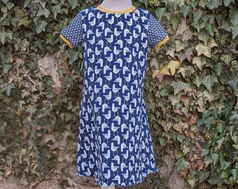 Organic children's short-sleeved dress "Seagull" blue, jersey made of organic cotton