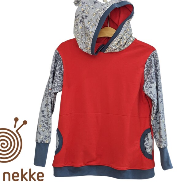 SALES organic hoodie, hoodie red, blue birds, BioSweat made from certified organic cotton fabrics