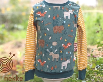 SALES Bio Kinder Langarmshirt "Waldtiere-Fuchs, Elch, Bär" , Jersey  aus zertif. Biobaumwolle