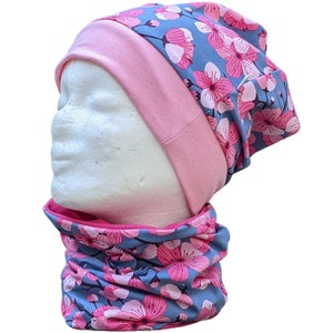 Organic, Beanie Hat / Loop &quot;Cherry Blossom&quot;, jersey made of certified organic cotton
