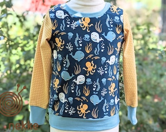 Chemise à manches longues enfant bio "Sea Creatures", jersey en coton biologique