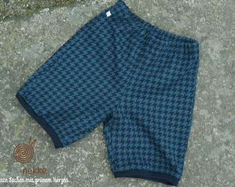 Short enfant bio jacquard "pied de poule" bleu, fabriqué à partir de matières certifiées biologiques