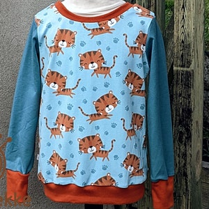 Bio Langarmshirt &quot;Tiger &quot; aus Jersey für Kinder und Babys Größen 62- 152, aus zertif. Biostoffen