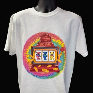 Dead & Company Sphere Tshirt, White Tie Dye Dancing Bears Slot Machine, Grateful Dead tshirt, Dead and Company Las Vegas Sphere Tshirt,