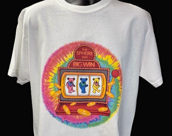 Dead & Company Sphere Tshirt, White Tie Dye Dancing Bears Slot Machine, Grateful Dead tshirt, Dead and Company Las Vegas Sphere Tshirt,