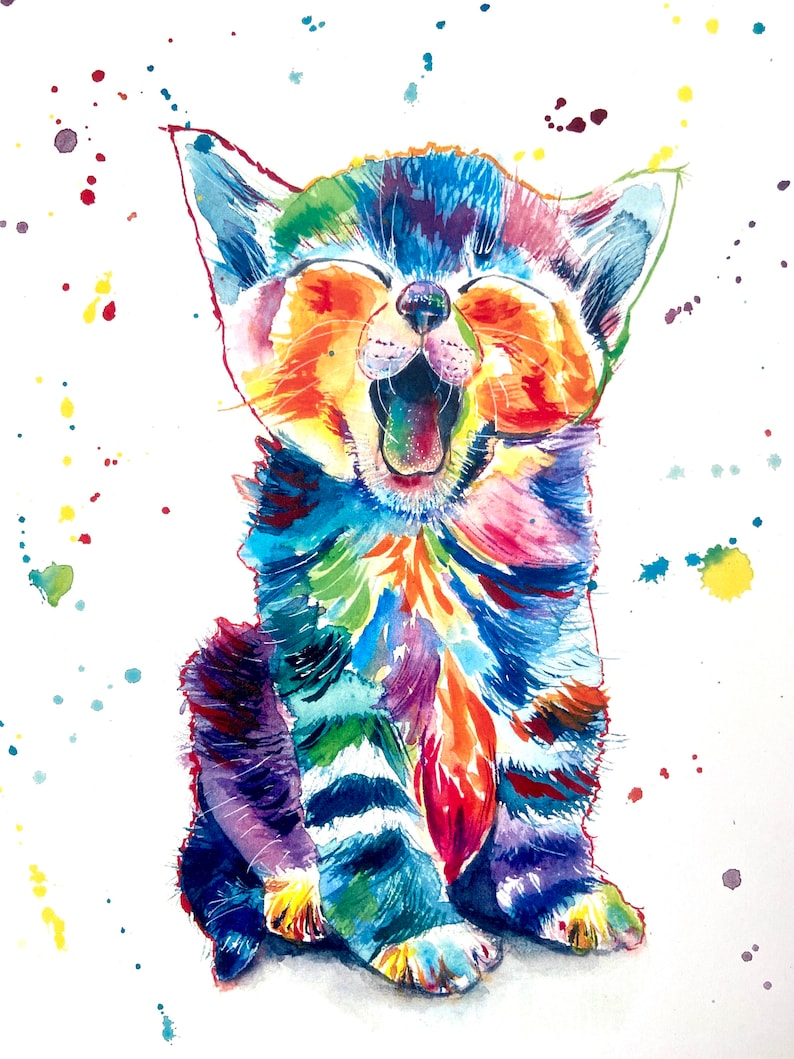 Whimsical Watercolor Pop Art Cat Painting