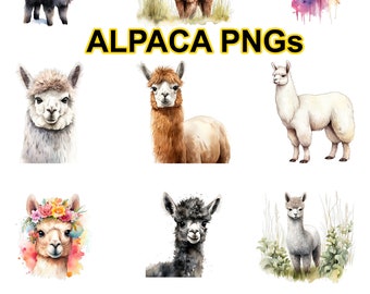 Watercolor Alpaca PNG Clipart Bundle (Digital Download)
