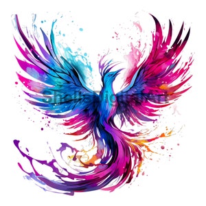 Purple & Teal Phoenix Firebird Rising Clip Art, Transparent Background ...