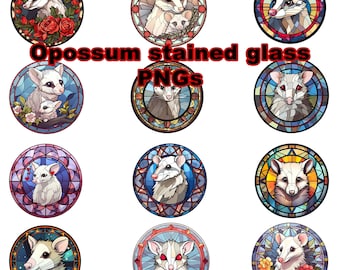 Pakiet clipartów witrażowych Opossum PNG (pobieranie cyfrowe)