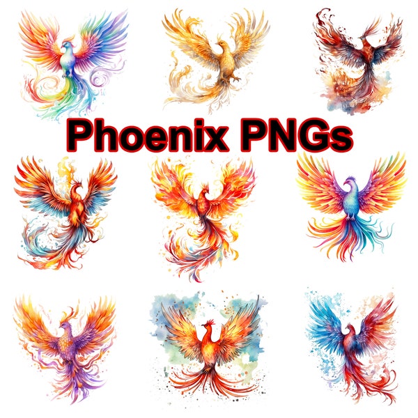 Phoenix firebird rising clip art, transparent background, bird clipart, phoenix illustration, Phoenix firebird watercolor png, PNG bundle