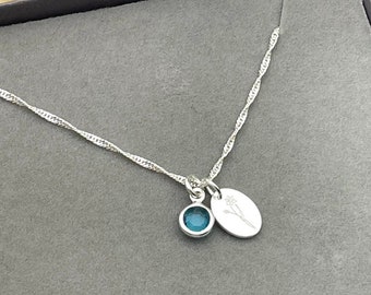 March birthday necklace aquamarine daffodil, Welsh flower, daffodil flower necklace, mothers day gift idea, birthday for her, daffodil gift