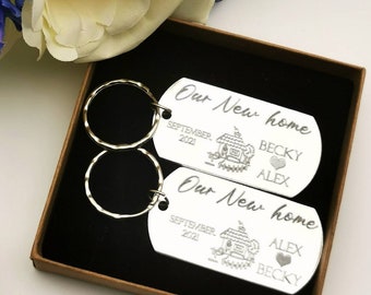 New home Set of 2 First Home Keyring Set, House Warming Gift, Personalised New Home Keyrings, Couples Keyrings, His & Hers Keyrings, Home