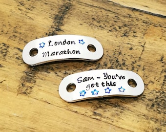 Personalised trainer tags, Hand stamped trainer tags, Running gift, Personalised runner gift, Running, Lace tags, Inspiration, Motivation