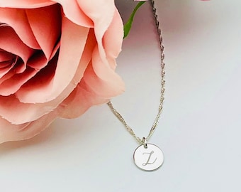 Solid silver initial necklace Mum necklace, Sister necklace, Grandma gift, Silver initial disc, Initial jewellery, Name necklace, Custom