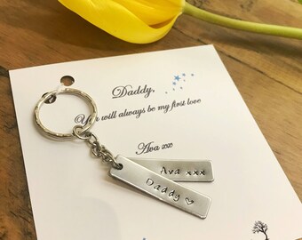 Personalised Dad key ring with childrens names, Daddys daughter gift, My first love, I love you, Anniversary gift, Husband gift, Daddy gift