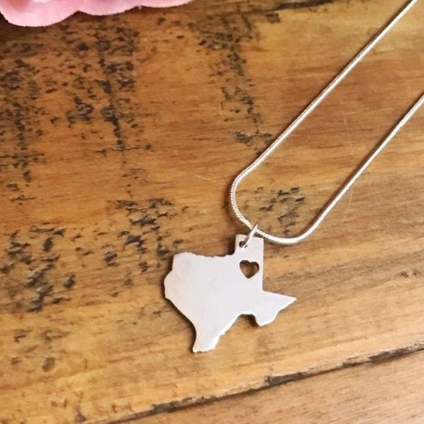 Texas gift, I love Texas, Traveller necklace, State jewellery, Skyline necklace, Custom necklace, Traveller gift, Texas, US state jewelry