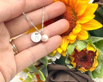 Fresh water pearl initial necklace mothers day mums birthday gift for her solid silver jewelry beach pearl beach lover gift beach necklace