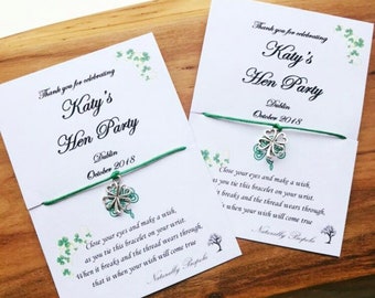Hen wish bracelet party favours, Irish luck Wish bracelets, Bride tribe, Hen night, Hen do, Bridal party shower, Dublin hen do Ireland