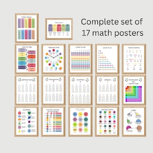 Mathe Poster, Set mit 17 Postern, Mathe, Klassenzimmer, Lernen, Hausschule, Bildung Wandkunst, Schulposter, Mathe Kunstwerk, Mathe Hausarbeit