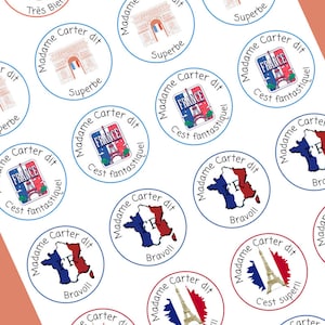 Personalised french teacher stickers, french reward, french teacher stickers, personalised stickers, student reward, name stickers, francais