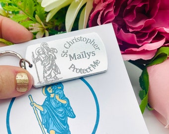 Gepersonaliseerde Saint Christopher sleutelhanger, St. Christopher, reiziger cadeau, patroonheilige van reizen, reizen sleutelhanger, cadeau voor reiziger