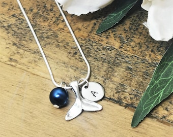 Collar de cola de ballena, Collar de plata náutica, Colgante de ballena de plata, Joyería de plata, Regalo de orca, Regalo de cumpleaños, Collar de playa, Cumpleaños
