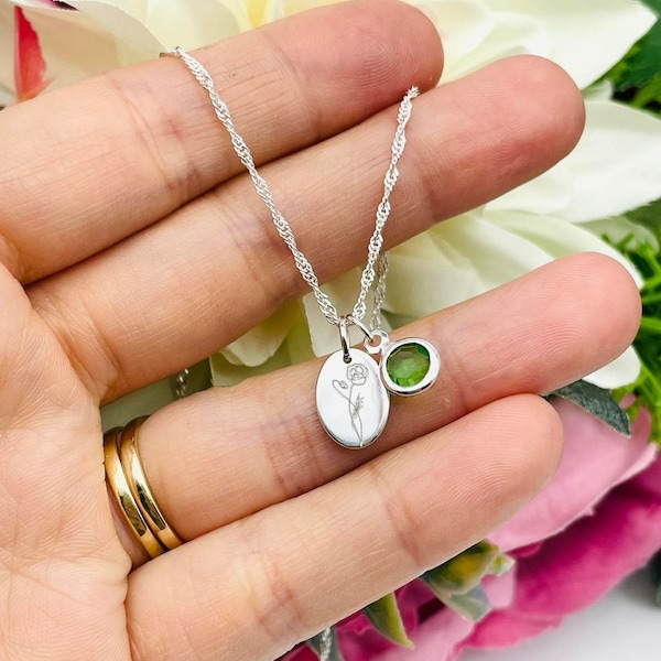 August birthday flower necklace, Poppy floral necklace, silver flower pendant, August birthday bff necklace, Poppy remembrance necklace,