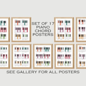 Piano chords, set of 17 pages of piano chords, music chords posters, music theory, music room art, music artwork, classroom, music room